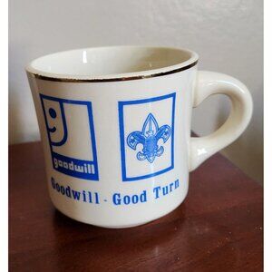 Rare Vintage BSA Boy Scouts Goodwill - Good Turn Coffee Mug / Cup Gold Trim.